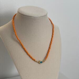 Orange Beaded Evil Eye Necklace Boho Protection Charm Jewelry Gift